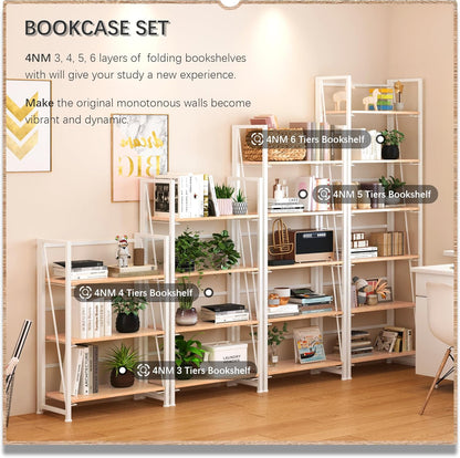 4NM No Assembly Foldable Bookshelf, 6-Shelf Collapsible Bookcase Storage for Small Spaces, 74" H