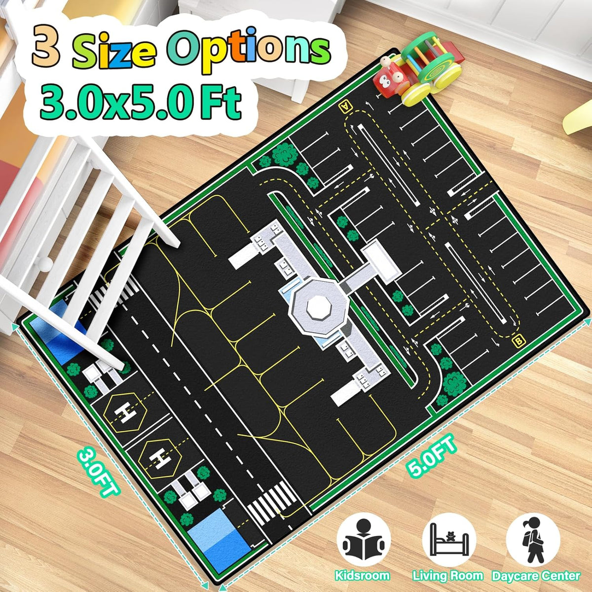 Kids Rug, Road Carpet for Kids with Combined City Road Traffic System, Car Rug and Airport Play