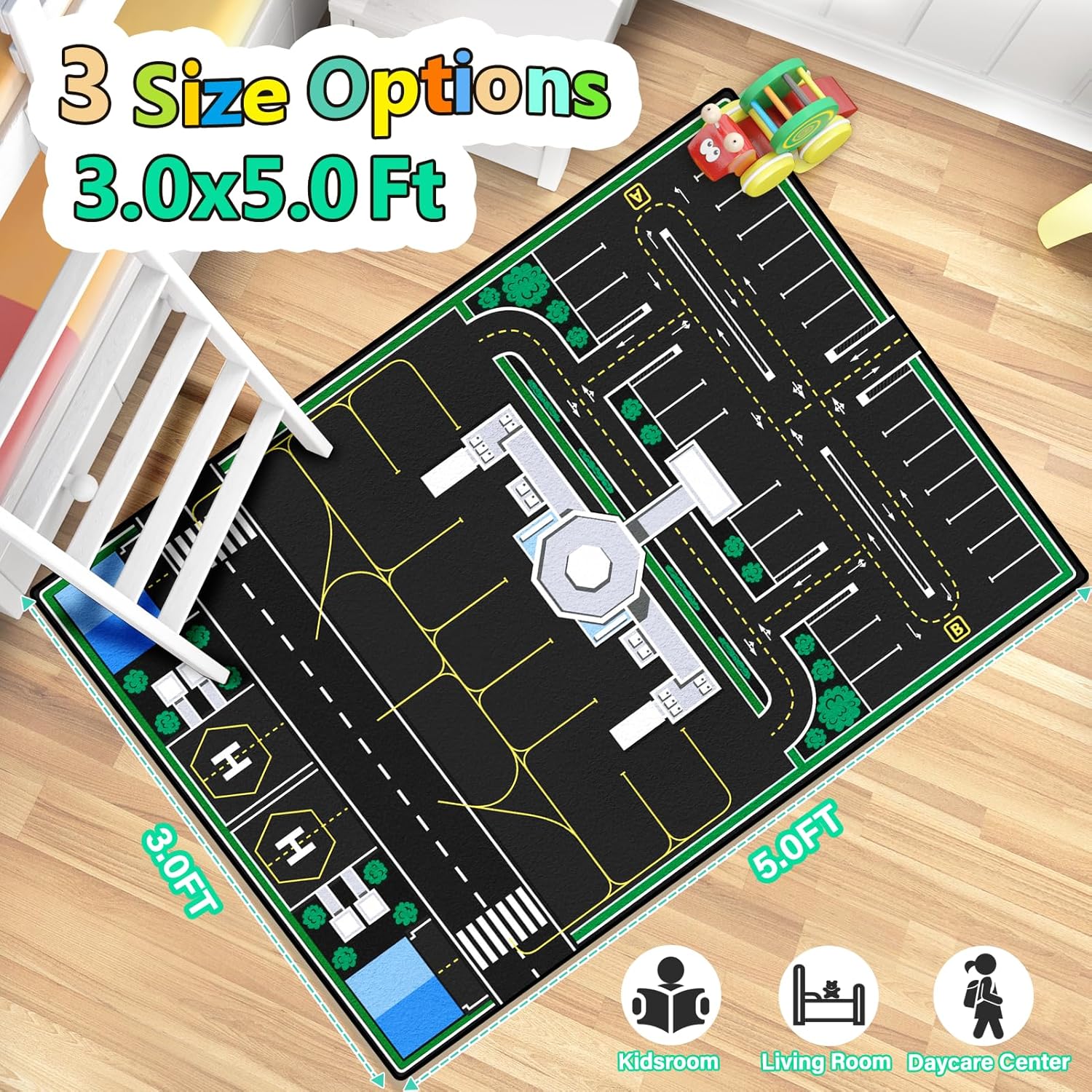Kids Rug, Road Carpet for Kids with Combined City Road Traffic System, Car Rug and Airport Play