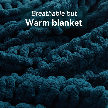 Chunky Knit Throw Blanket, 60''*80'' Knitted Throw Chenille Yarn for Bed Couch, Handmade Peacock