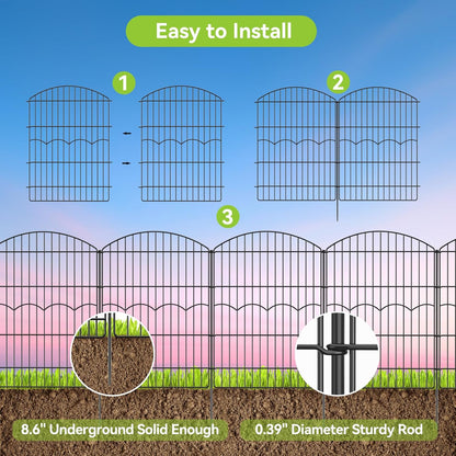 Decorative Garden Fence 6 Panels 14.8 ft (L)×38in (H) Metal Garden Fences, No Dig Animal Barrier