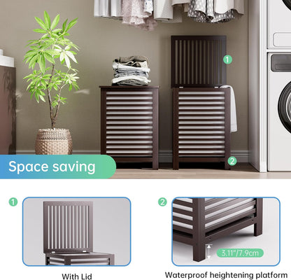 SMIBUY Double Laundry Hamper with Lid, 120L Bamboo Laundry Basket with Removable Liner Bag