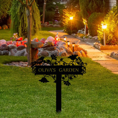 Customized Metal Birds and Flowers, Personalized Garden Sign with Stake, Gardening Decor for