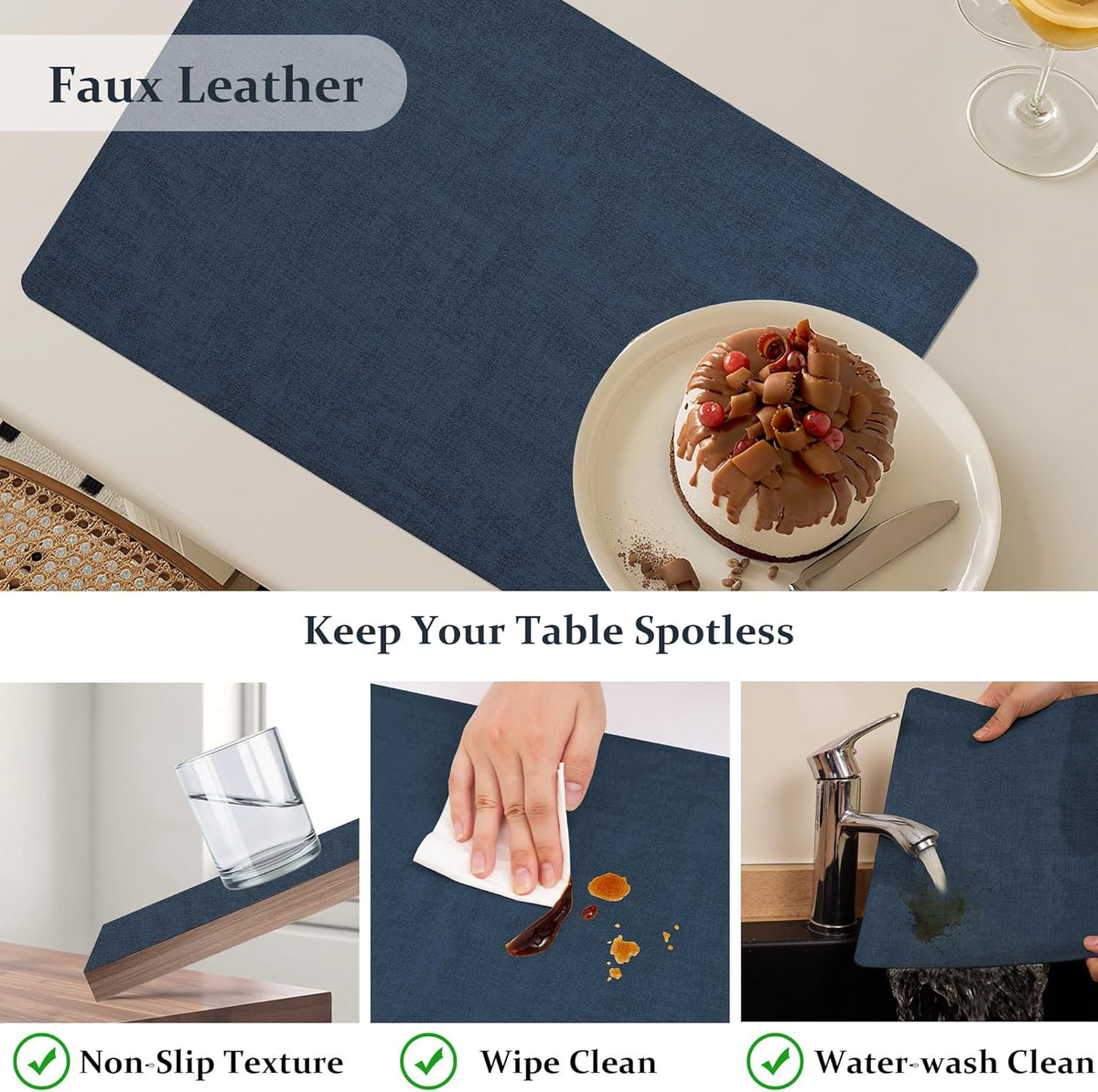 FROMHEART Faux Leather Placemats Set of 4–Waterproof,Heat/Oil Stain-Resistant PU Table