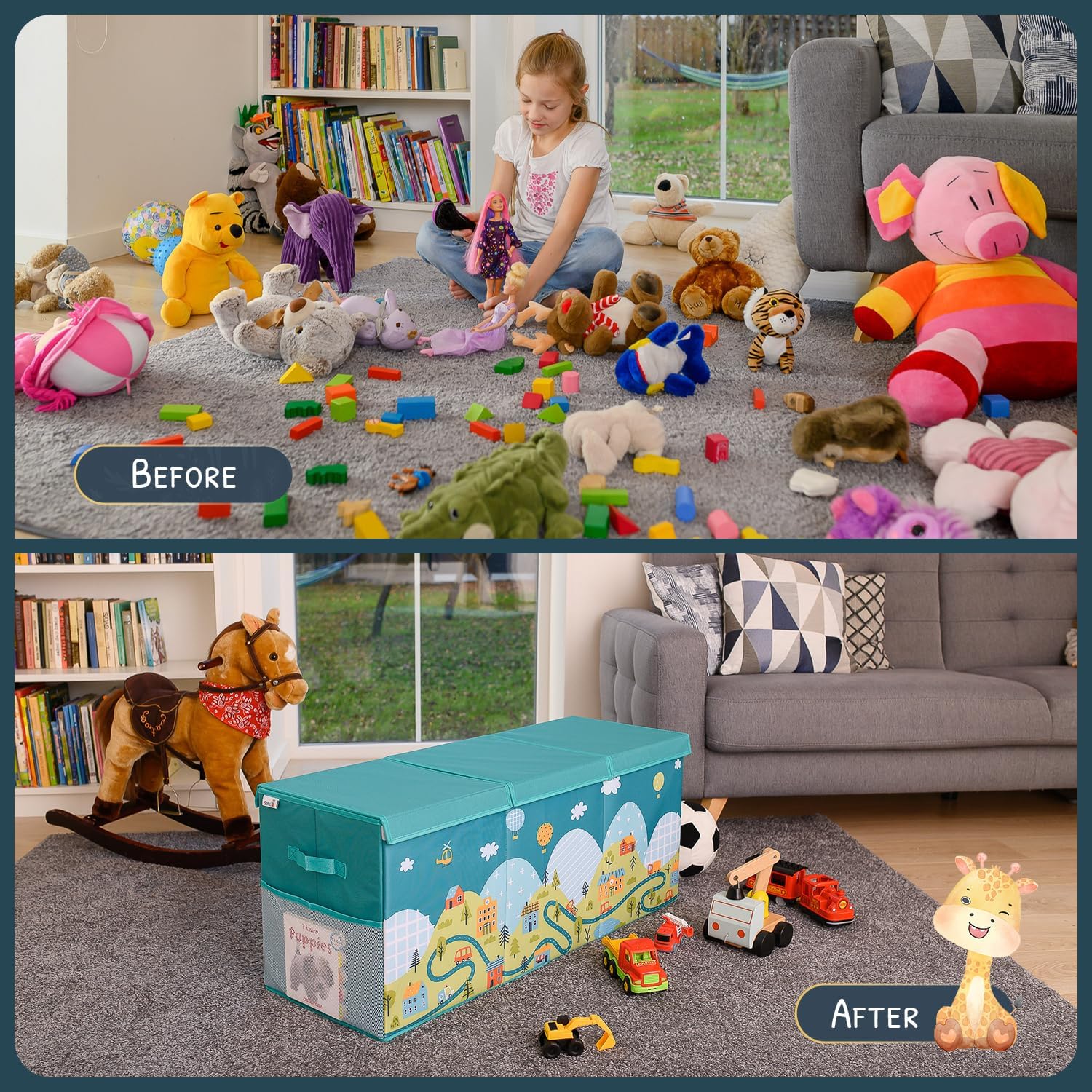 Extra Large Toy Storage Organizer with Lid - Sturdy, Collapsible Toy Chest Storage Box with Cute
