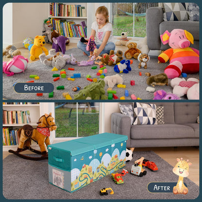 Extra Large Toy Storage Organizer with Lid - Sturdy, Collapsible Toy Chest Storage Box with Cute