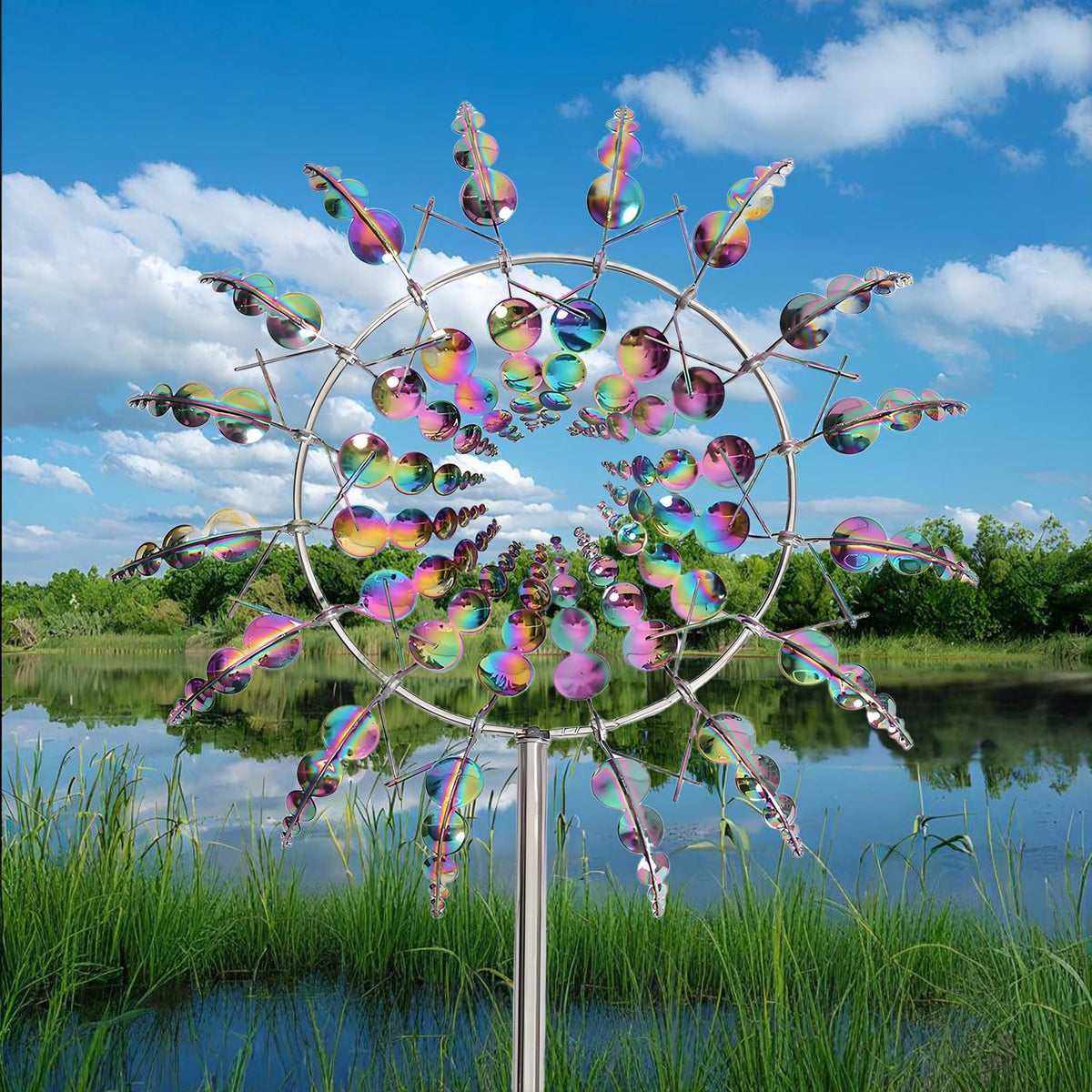 Unique and Magical Metal Windmill, 2Pcs Wind Spinners, 3D Wind Powered Kinetic Sculpture, Stainless
