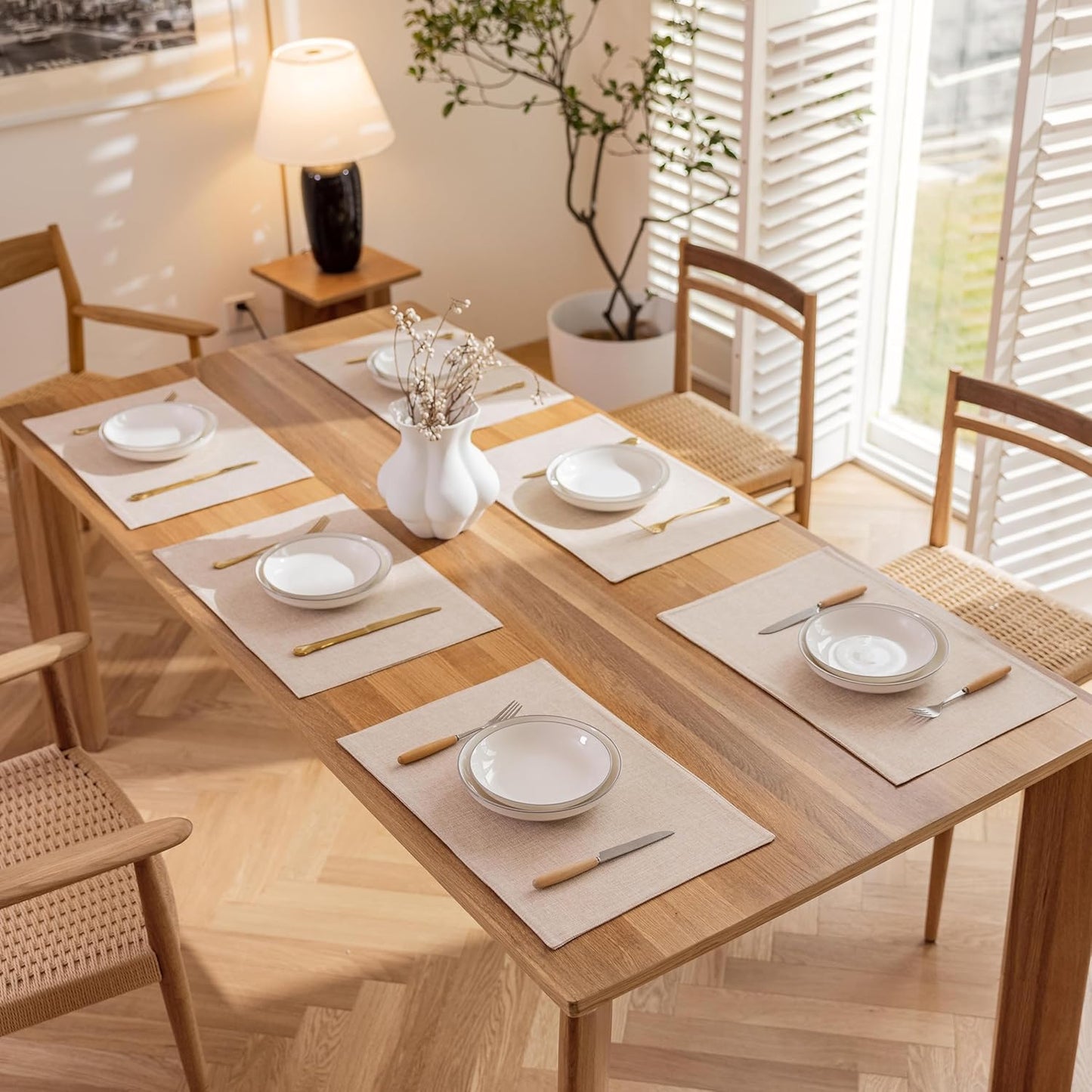 Demetex Placemats Set of 6 Heat Resistant Dining Table Mats Linen Cloth Placemats for Kitchen