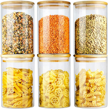 Glass Jars with Bamboo Lids (27oz in 6 Pack), Glass Food Jars and Canisters Sets, Food Storage