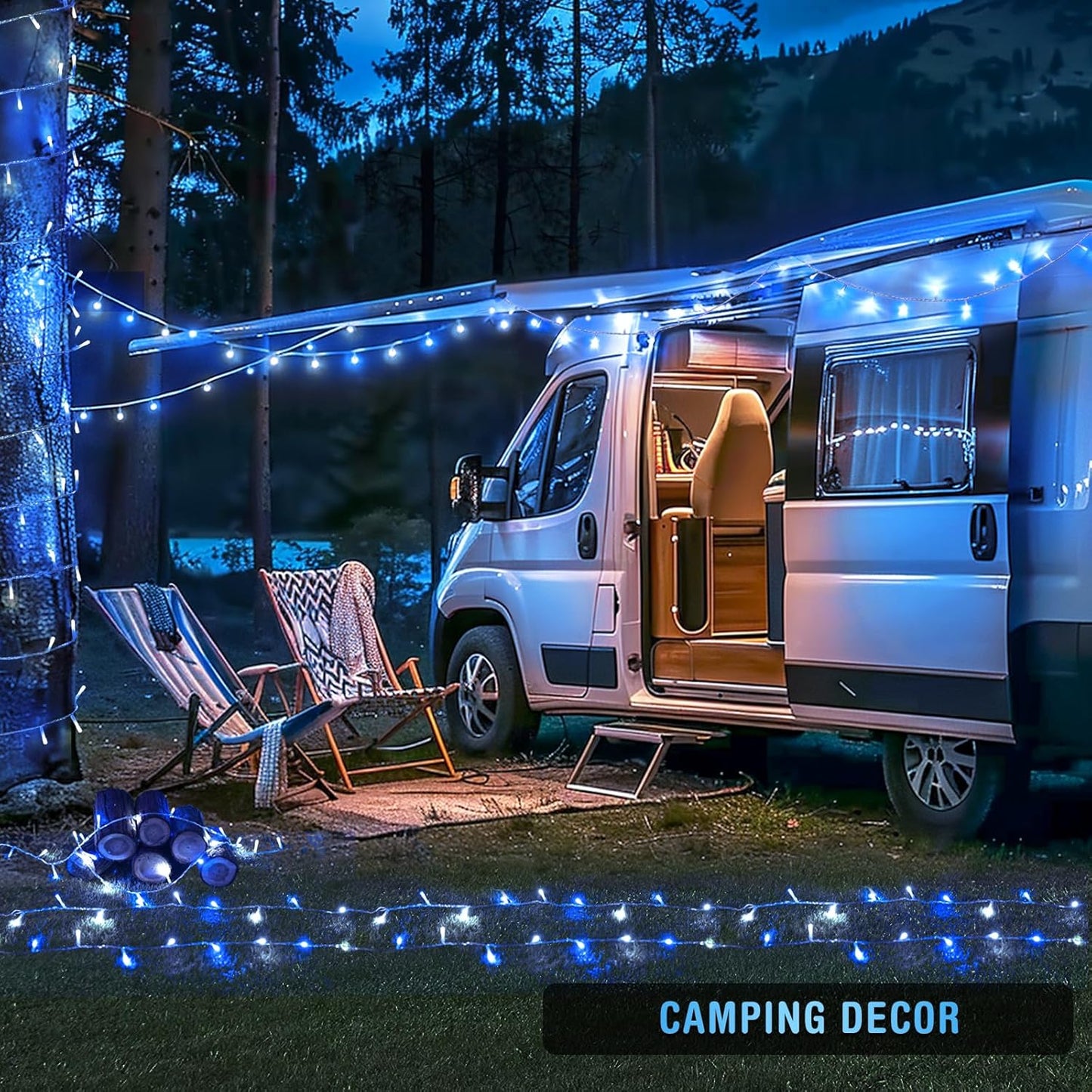 JMEXSUSS 2 Pack Blue and White Battery String Lights, Each 33ft 100 LED Battery Powered Christmas