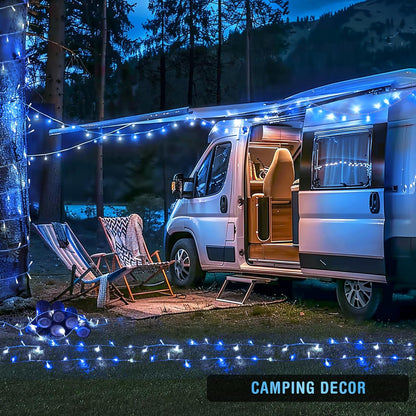 JMEXSUSS 2 Pack Blue and White Battery String Lights, Each 33ft 100 LED Battery Powered Christmas