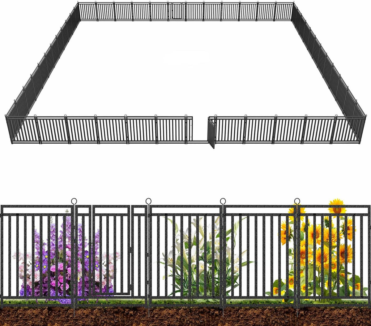 Decorative Garden Fence Metal Dog Fence Outdoor for Yard, 110ft (L) × 32in (H), 42 Panels + 6