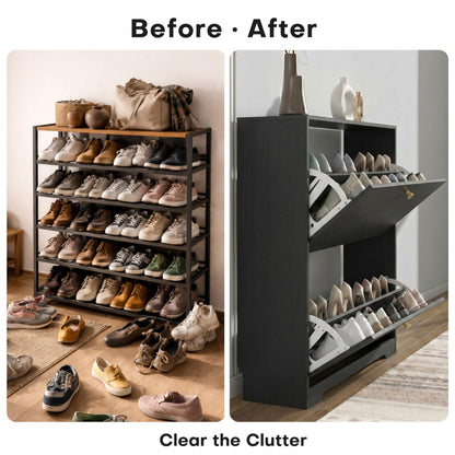 Nicetree Shoe Cabinet with 2 Flip Drawers, Entryway Shoes Organizer, Black