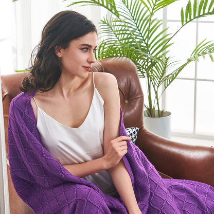 inhand Valentine's Day Gifts Throw Blanket Purple for Couch, Soft Living Room Home Decor Knitted