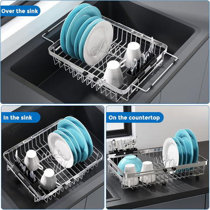 MAJALiS Expandable in Sink Dish Drying Rack - Adjustable Capacity (11.3''-17''L) Stainless Steel