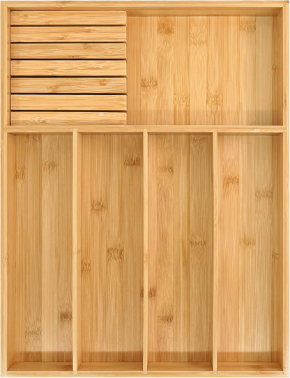 VaeFae Bamboo Silverware Organizer (Non-expandable), Utensil Holder for Drawer, Wooden Cutlery Tray