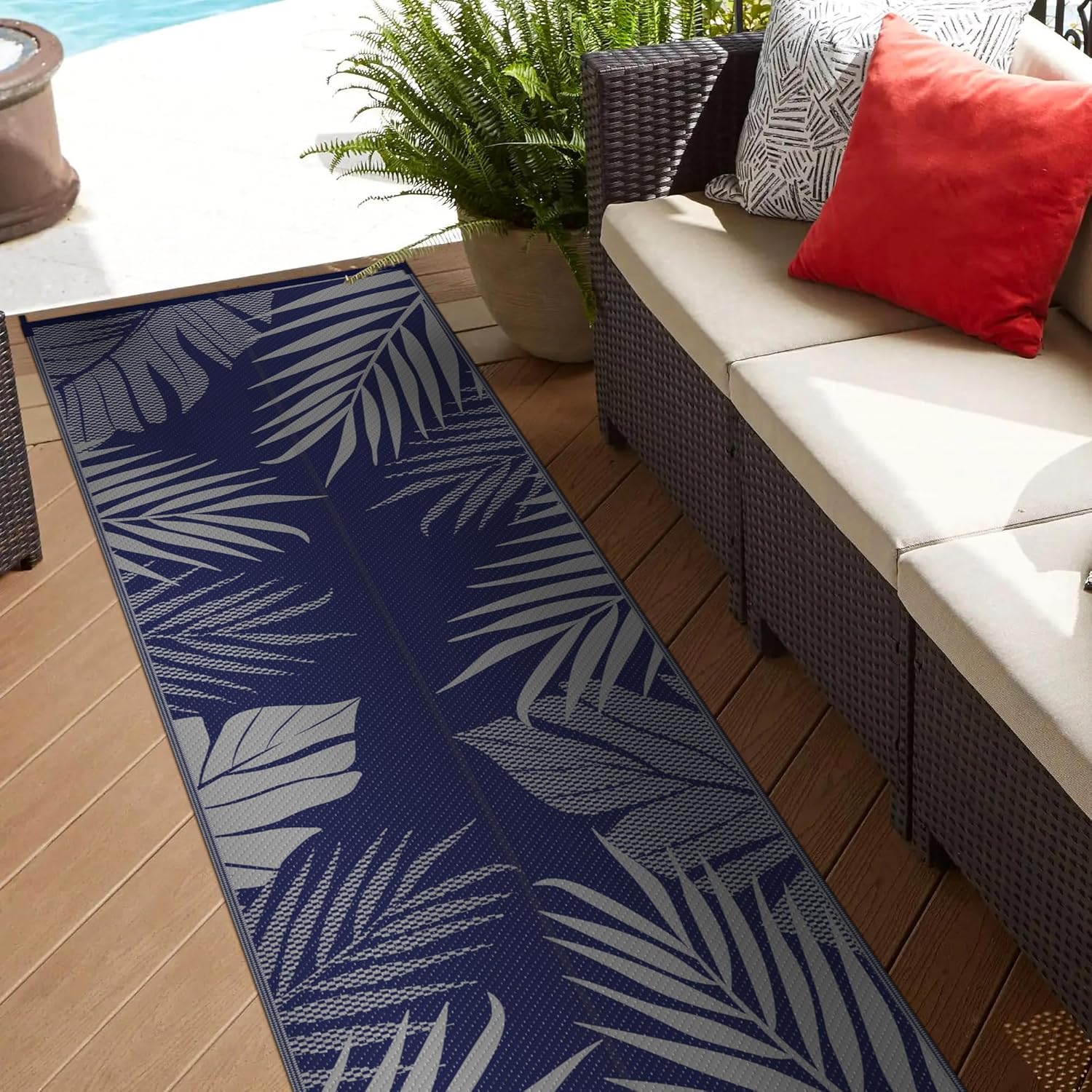 GENIMO Outdoor Rug 2.5' x 8' Waterproof for Patios Clearance, Reversible Outdoor Plastic Straw