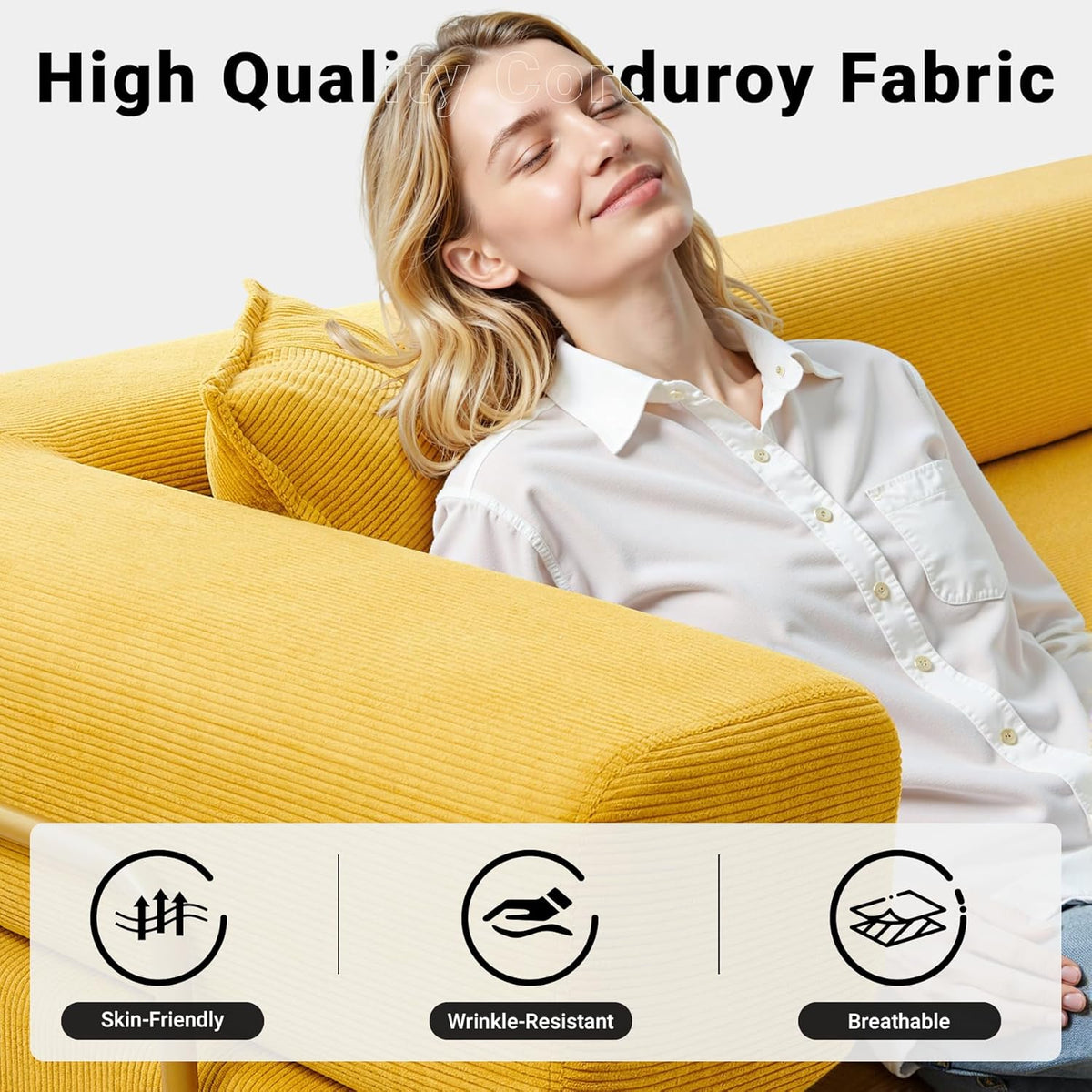 108" Oversized Convertible Sleeper Sofa Bed, Corduroy L Shape Sectional Couch, Folding Sofa Bed