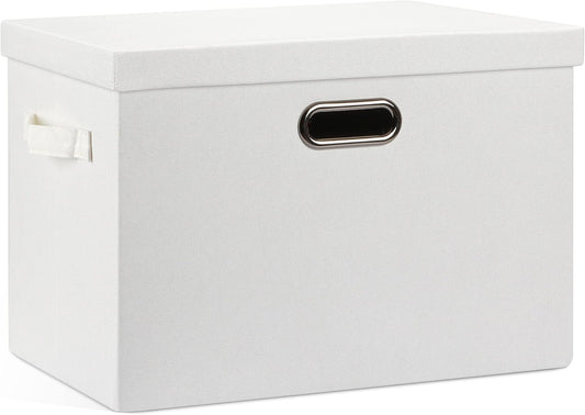 Large 17" 36 Quart Collapsible Stackable Storage Bins with Lids, 1 Pack White Foldable Fabric