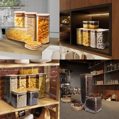 Square Glass Jars with Bamboo Lids 79 FL OZ [Set of 3], Glass Canisters with Airtight Lid, Glass