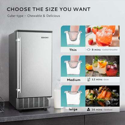 EUHOMY 15" W Commercial Under Counter Ice Maker Machine, 90 Lb/Day Auto-Cleaning & 24H Timer