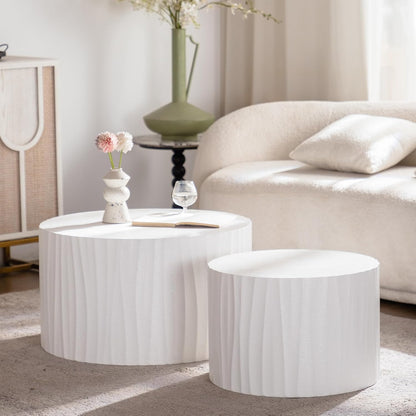 Nesting Round Coffee Table Set of 2, 26.77" (W) Circle Accent End Table with Water Ripple Pattern