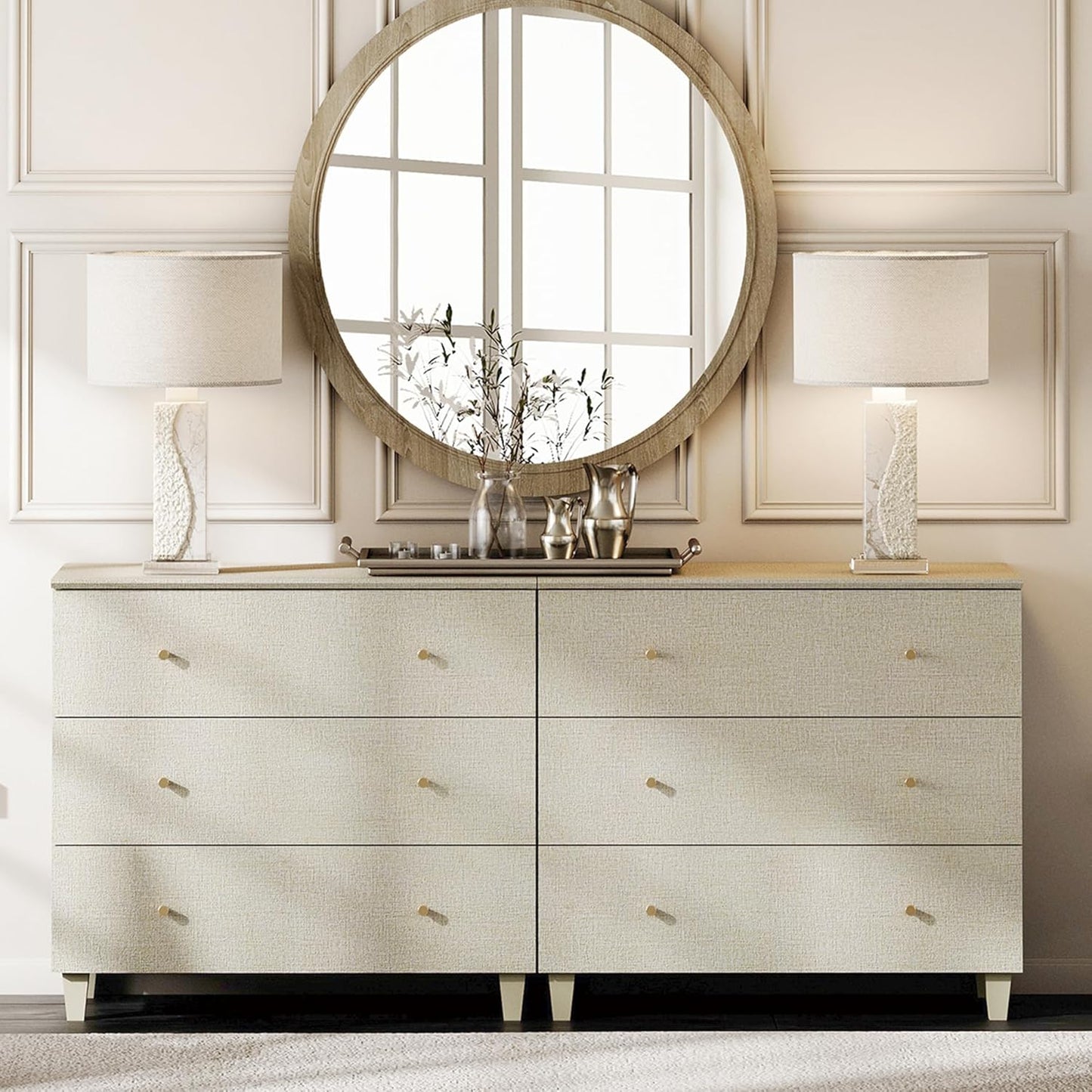 WAMPAT Dresser with 6 Drawers for Bedroom, 70.8" Wide Wooden Chest of Drawers, Modern Closet