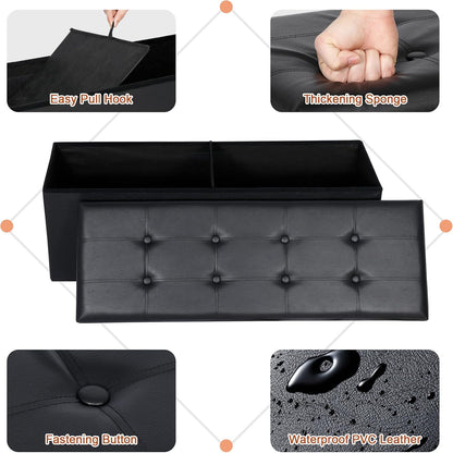 SUPER DEAL 43 Inch Folding Storage Ottoman Bench, Faux Leather Storage Chest Shoes Bench with