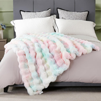 DREAMNINE Decorative Colorful Soft Thick Faux Fur Throw Blanket for Kids Girl Women 50" x