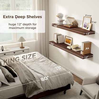 Floating Shelves 48 Inch Long, 12 Inch Deep Floating Shelves for Wall, 48 x 12 Large Wall Shelves