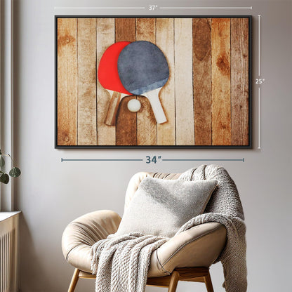 ElephantStock Ping Pong Wall Art - Horizontal Framed Canvas - 1-Piece Living Room Wall Decor