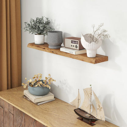 Fun Memories 40" Floating Shelves for Wall, Live Edge Solid Elm Wood Floating Shelf with Invisible