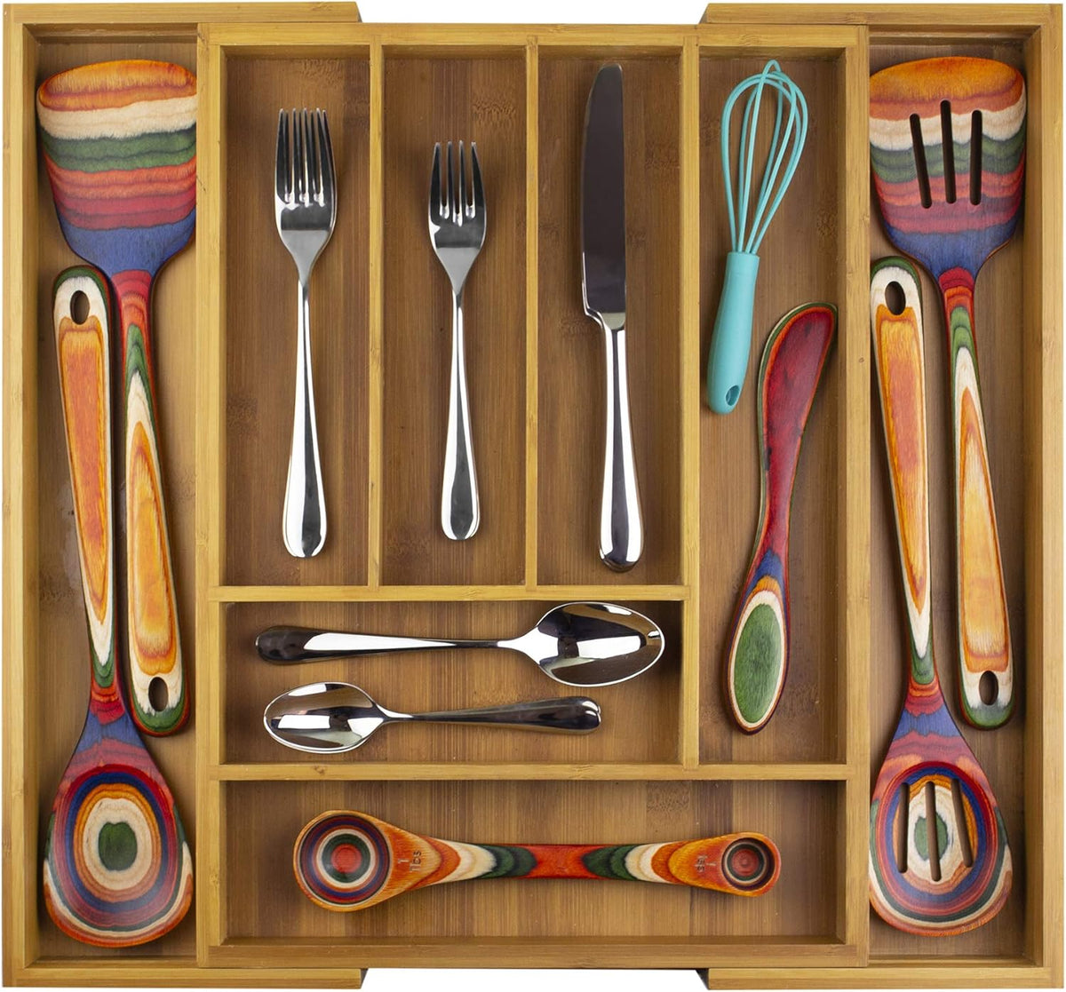 Totally Bamboo Kitchen Drawer Organizer, Expandable Silverware Organizer and Utensil Holder, 8