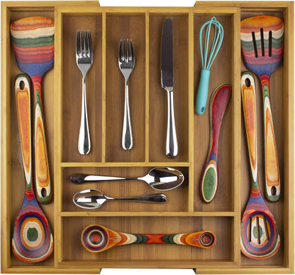 Totally Bamboo Kitchen Drawer Organizer, Expandable Silverware Organizer and Utensil Holder, 8