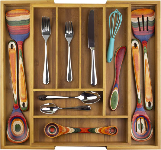 Totally Bamboo Kitchen Drawer Organizer, Expandable Silverware Organizer and Utensil Holder, 8