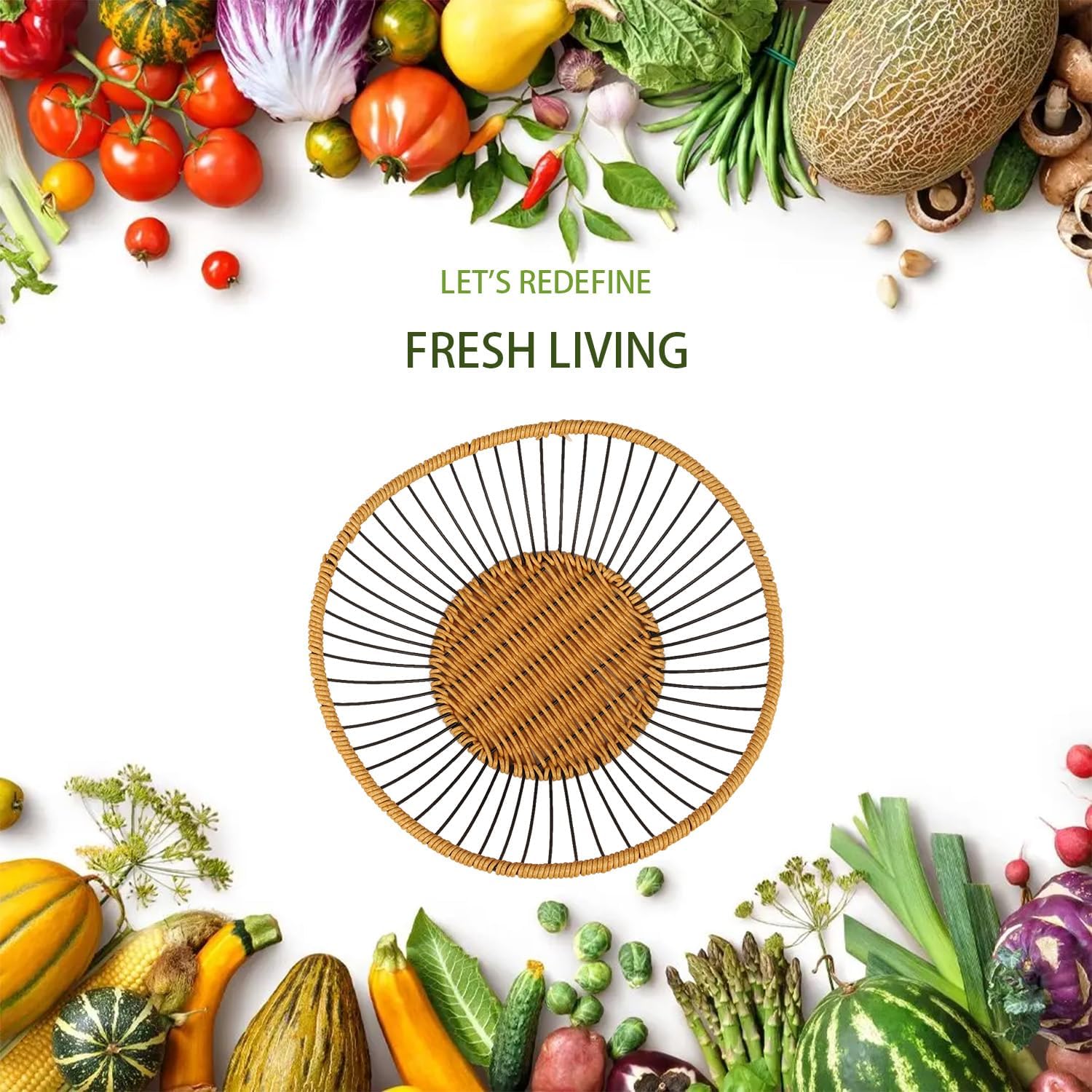Vine Woven Iron Fruit Bowl, Metal Wire Fruit Basket, Vegetable Drain Basket, Storage Baskets for