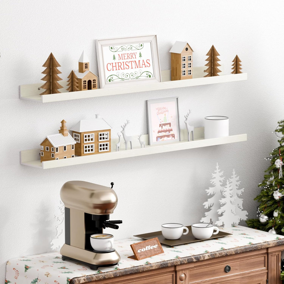 upsimples Floating Shelves for Wall, Wall Shelves for Decor Storage Set of 6, Wall Mounted Wood
