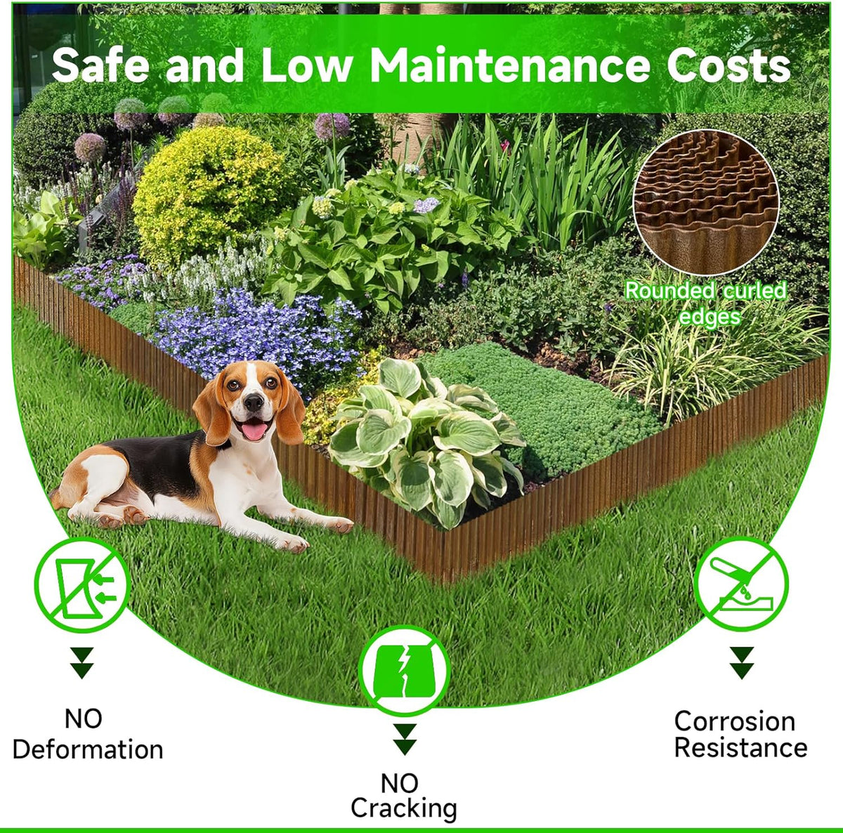 Corrugated Garden Edging,8"×20Ft Pre-Rusted Landscape Edging & Lawn Edging Border,Metal Garden