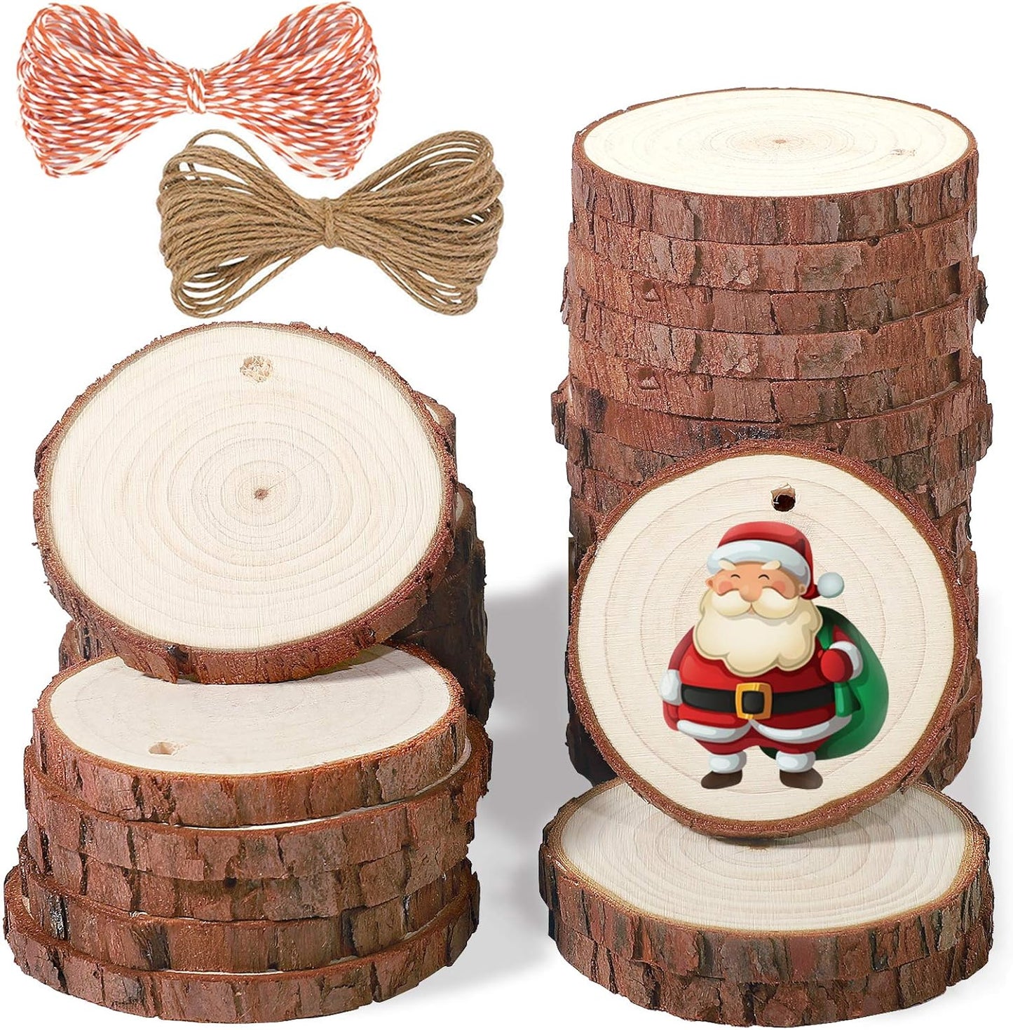 5ARTH Natural Wood Slices - 30 Pcs 2.4-2.8 inches Craft Unfinished Wood kit Predrilled with Hole