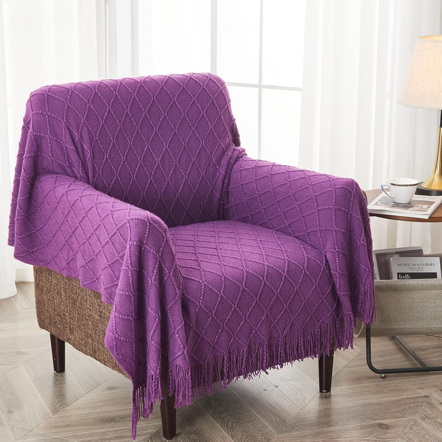 inhand Valentine's Day Gifts Throw Blanket Purple for Couch, Soft Living Room Home Decor Knitted