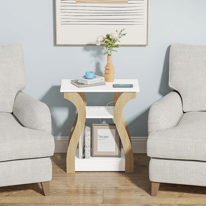 End Table with Charging Station, Side Table with USB Ports and Outlets, Nightstand, 3 Tier End