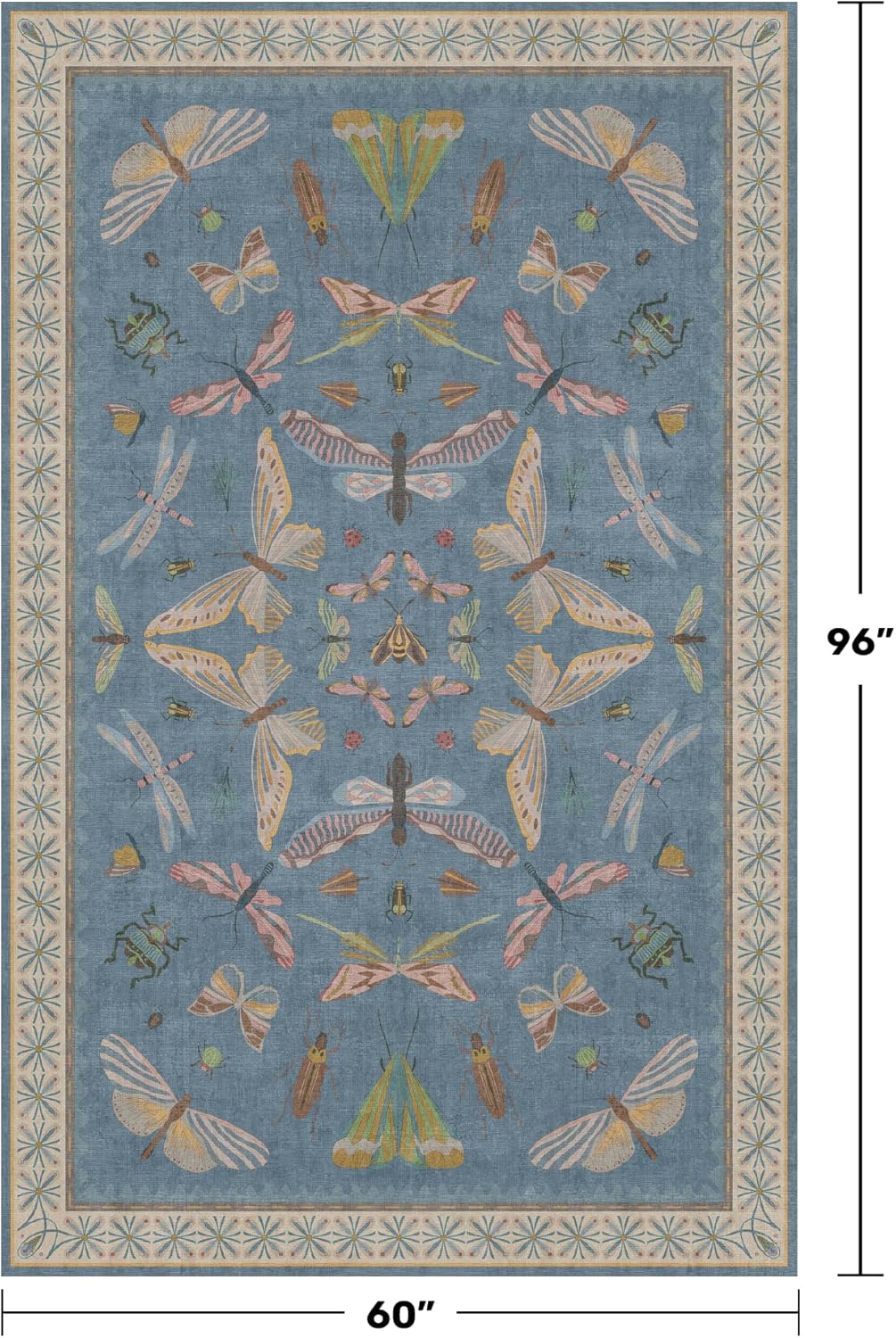 Modern Rugs for Living Room - 5x8 Moth Blue Carpet for Bedroom Under Bed, Girls Room Rug for Kids