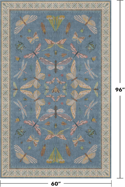Modern Rugs for Living Room - 5x8 Moth Blue Carpet for Bedroom Under Bed, Girls Room Rug for Kids