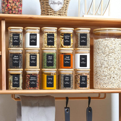 ComSaf Spice Jars with Labels 6 oz 12Pack, Small Spice Containers Starter Set, Glass Seasoning Jars