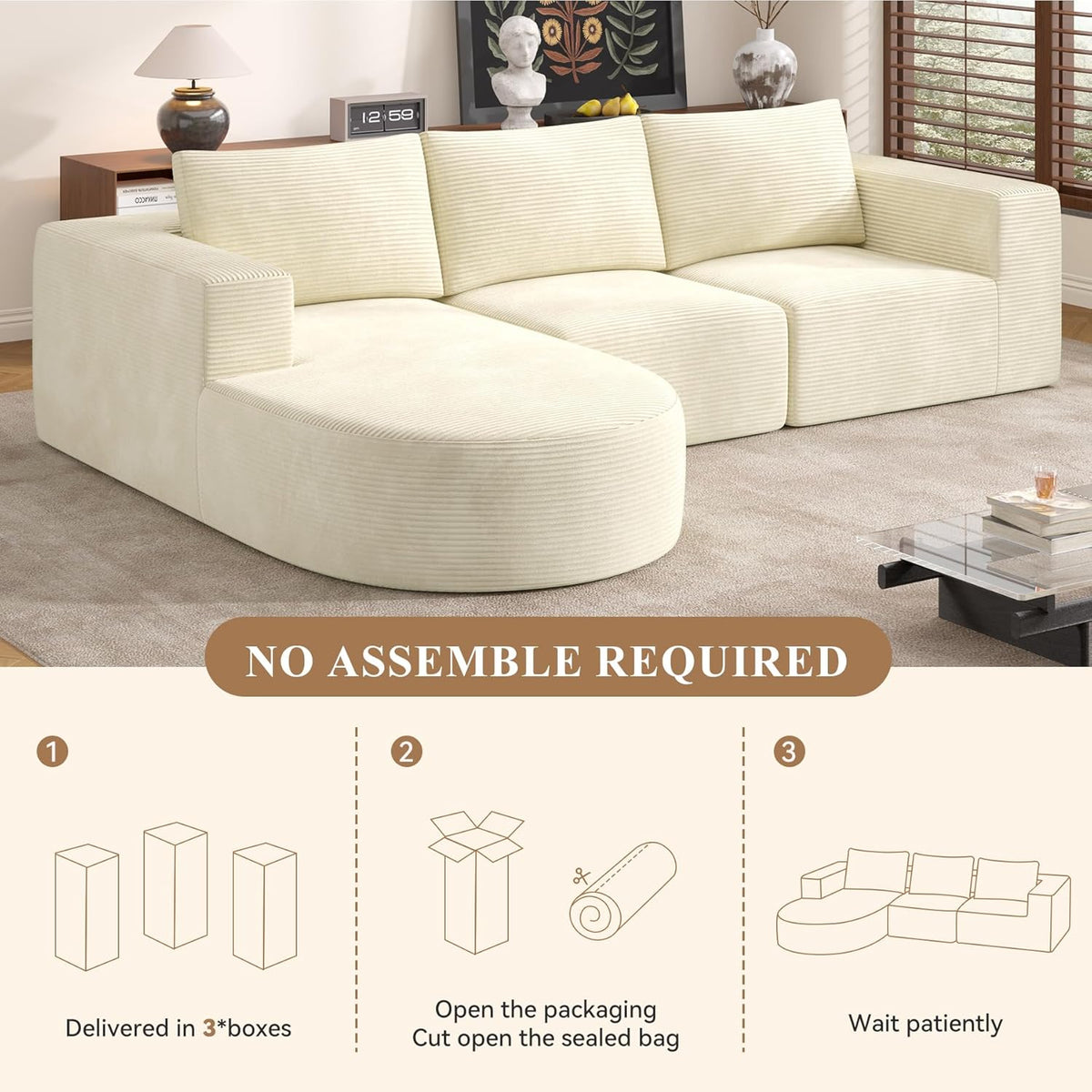 Modular Sectional Sofa with L-Shape Chaise,Cloud Sectional Modern Sleeper Couch with Deep