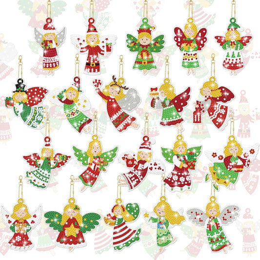 Tondiamo 20 Pcs Christmas Diamond Painting Keychain Kits 5D DIY Diamond Art Pendants Double Sided