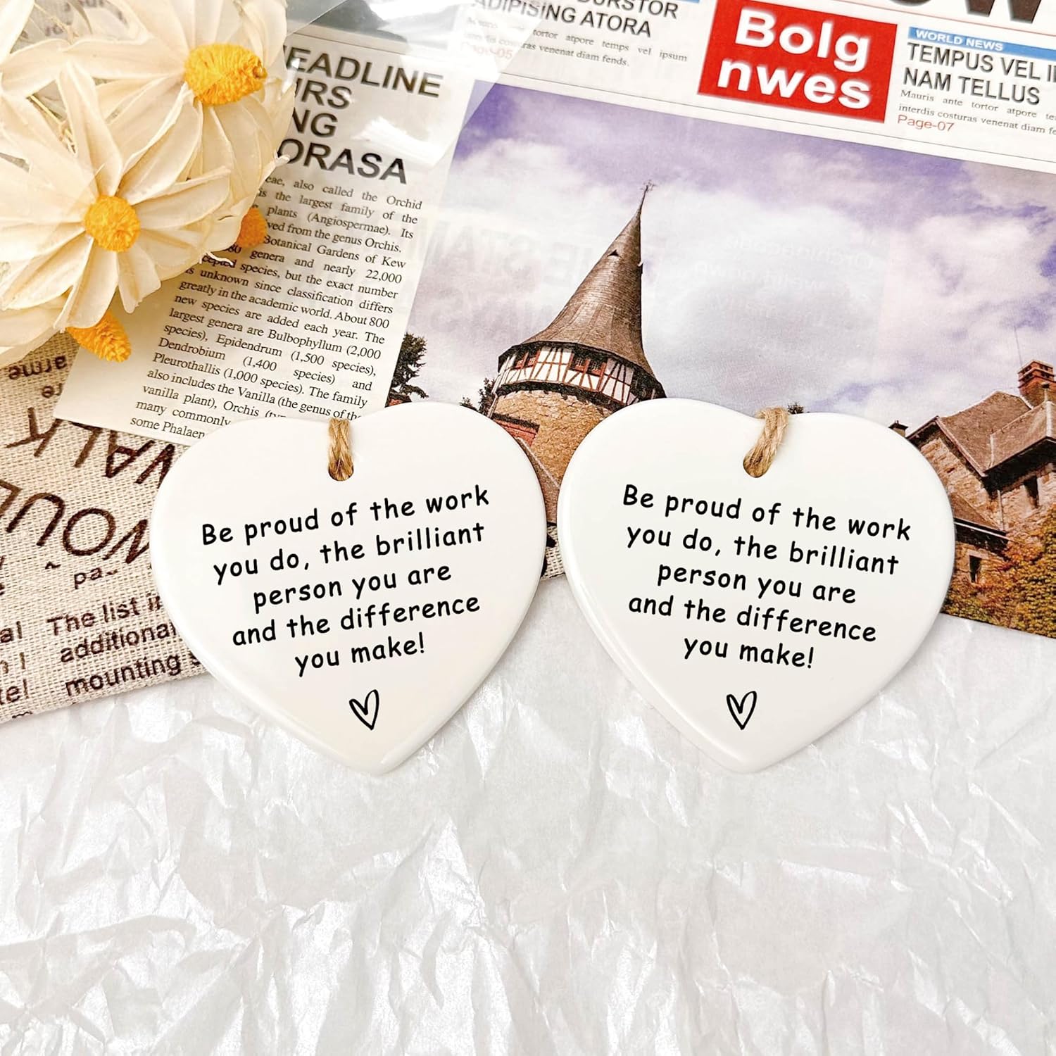 Thank You Ceramic Heart Ornament - Leaving, New Job, Coworker, Retirement Goodbye Farewell Gift