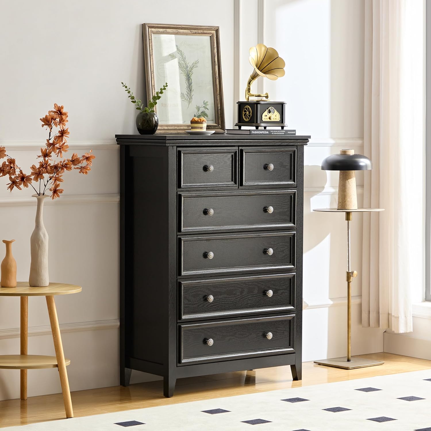 BLANKSPACE Black Dresser, 6 Chest Drawer Dresser for Bedroom, Large Capacity Nightstand, Modern