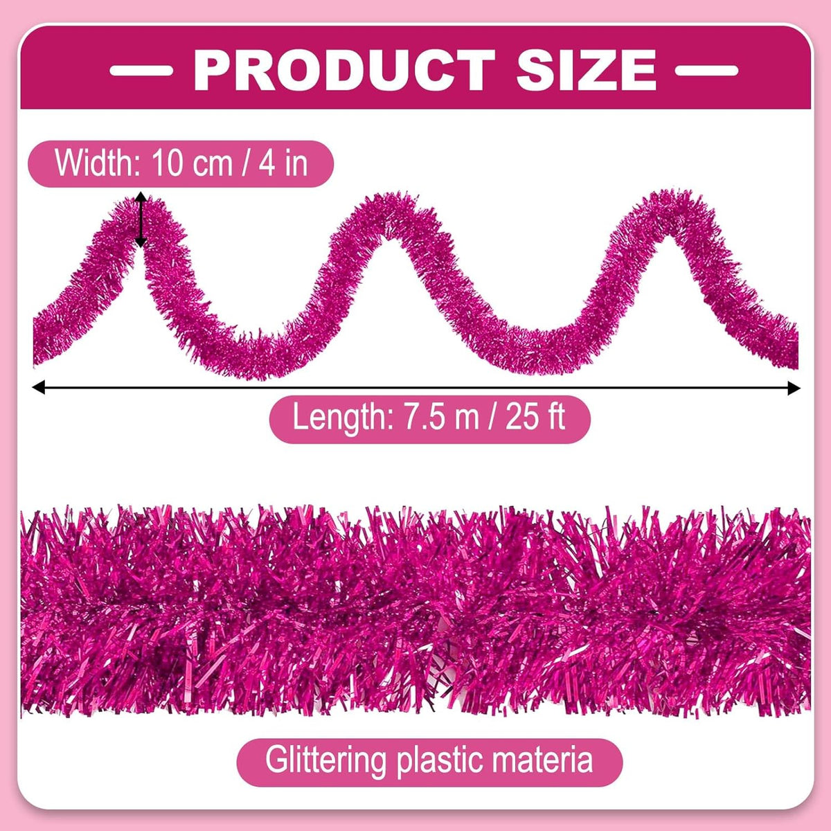 25 Feet Metallic Twist Tinsel Garland Backdrop for Parade Floats, Christmas Eve, New Year