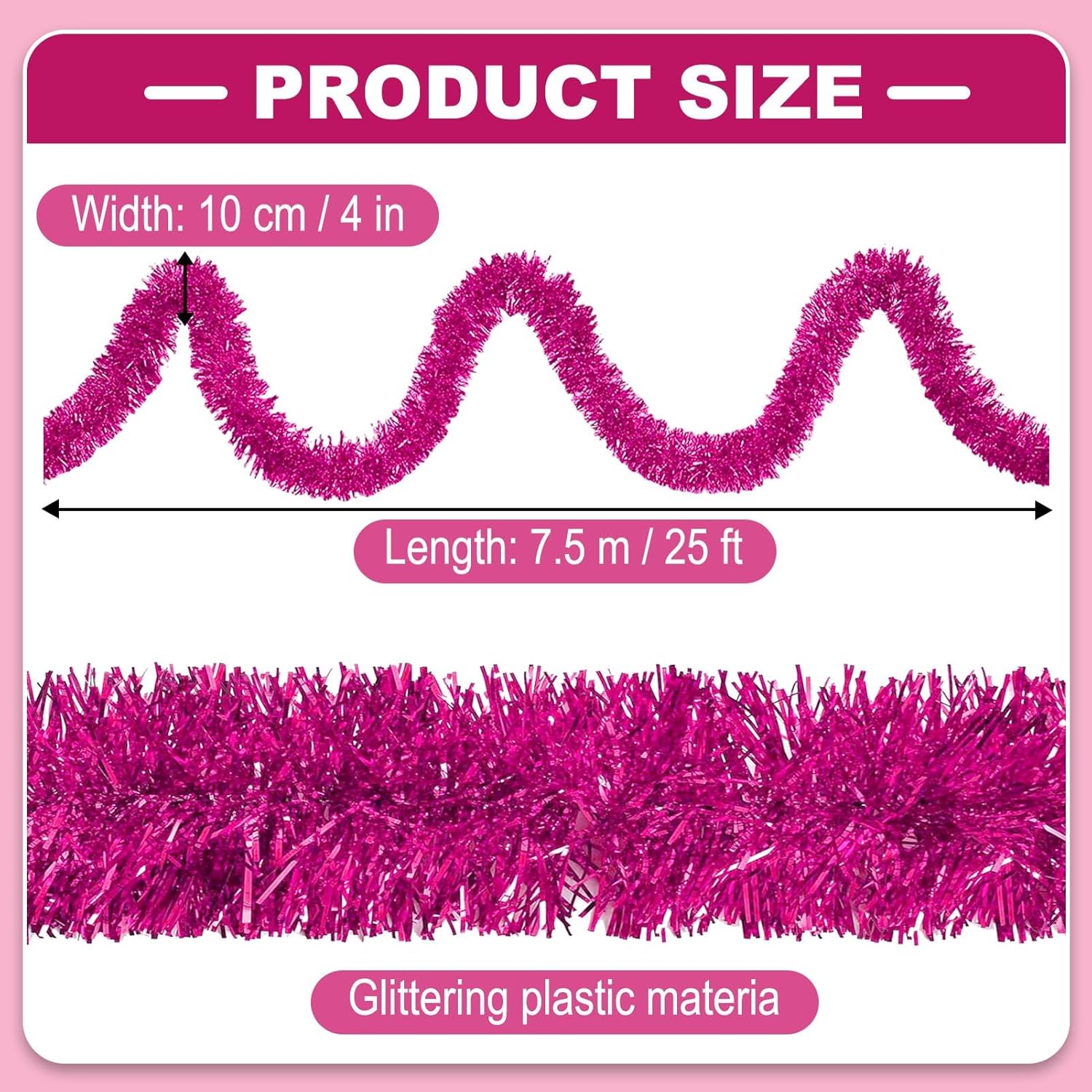 25 Feet Metallic Twist Tinsel Garland Backdrop for Parade Floats, Christmas Eve, New Year